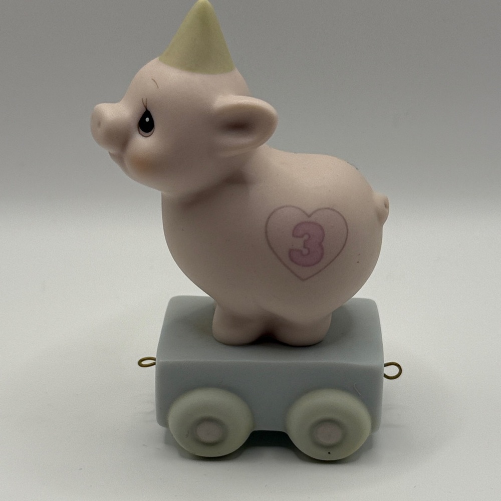 Precious Moments Piglet Figurine with Heart and Number 3